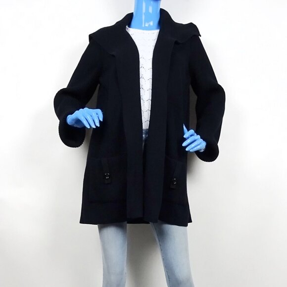 Dana Buchman Ribbed Knit Mid-Thigh Cardigan Sweater Open Front L 12 14 Slimming - Picture 3 of 6